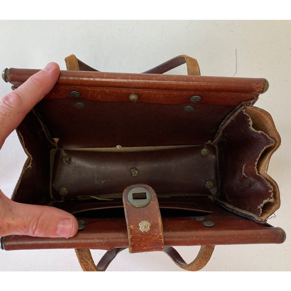 Vintage John Romain Purse Brown Leather Doctors Bag Handbag Look - Picture 6 of 12